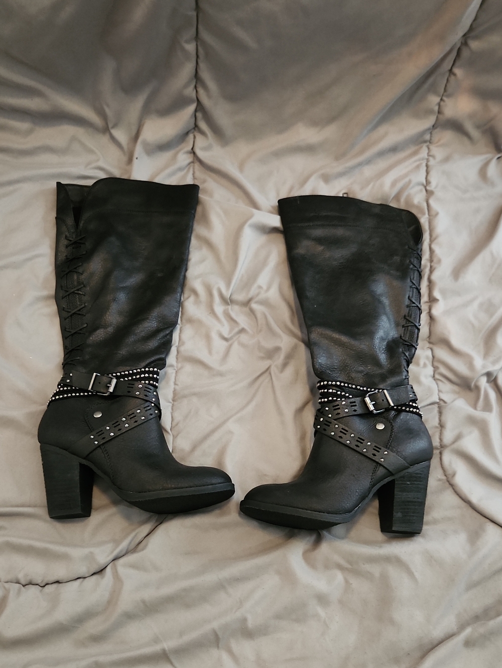 Not Rated Black Studded Knee-High Block Heel Boots